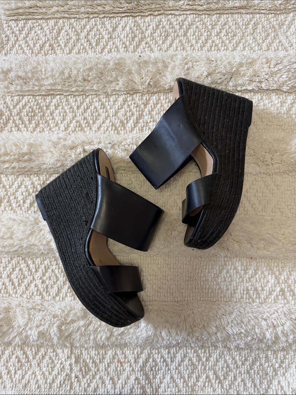 Zara Black Double-Band Espadrille Wedge Slides